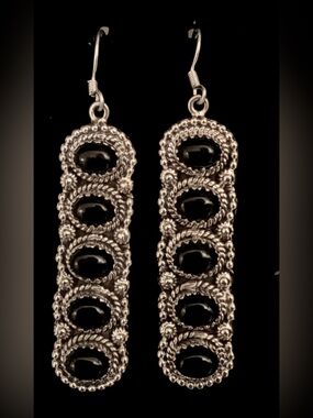 925 Sterling Silver Black Onyx Drop Earrings